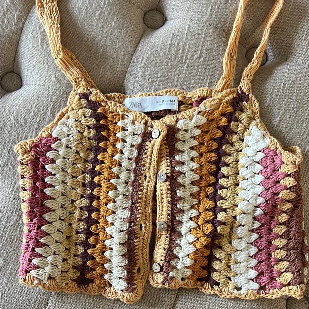 Zara Girls Colorful Crochet Button-Up Top